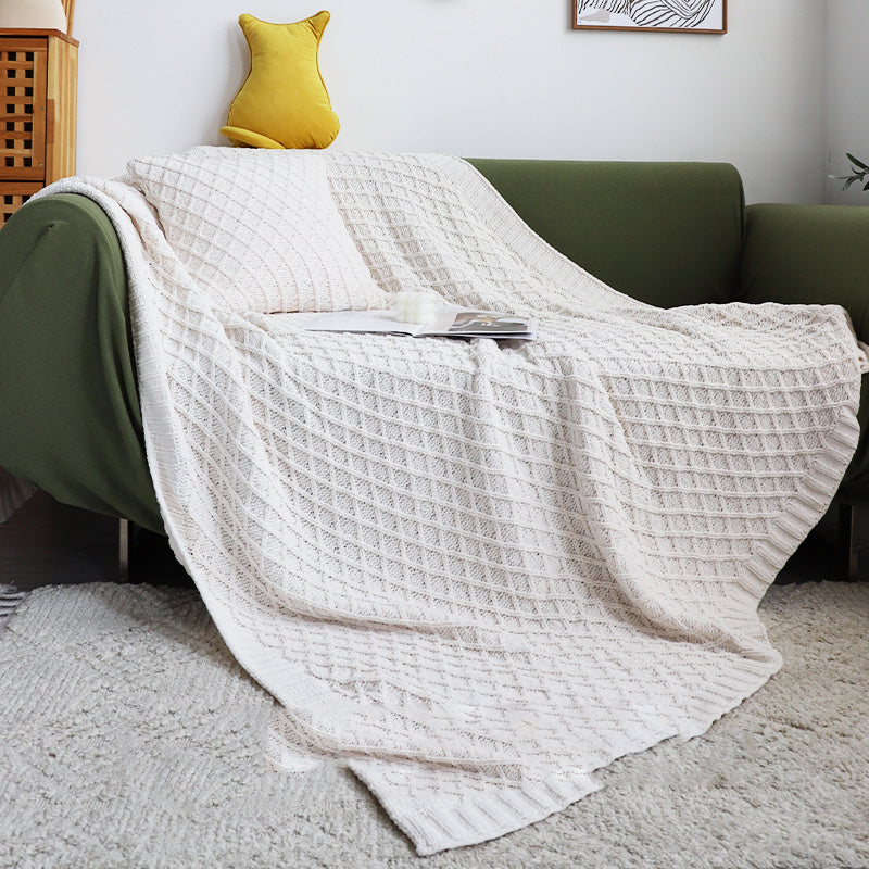 Couverture Tricotée Chenille Épais et Doux │ Blanc Uni