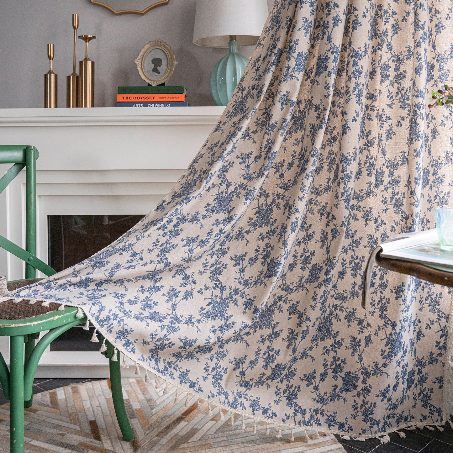 Rideau Américain Vintage Orchidée avec Pompon Beige │ Élégance Classique pour Votre Intérieur