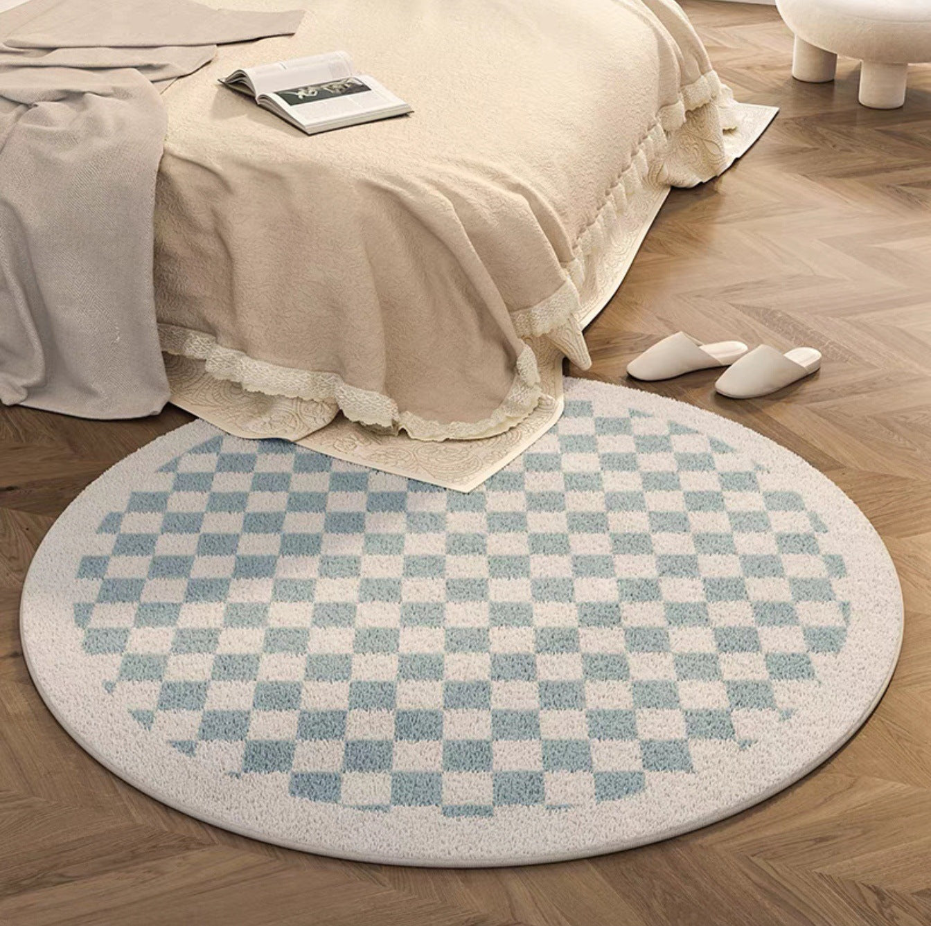 Tapis Rond à Motif Échiquier │ Tapis Minimaliste et Élégant pour Salon