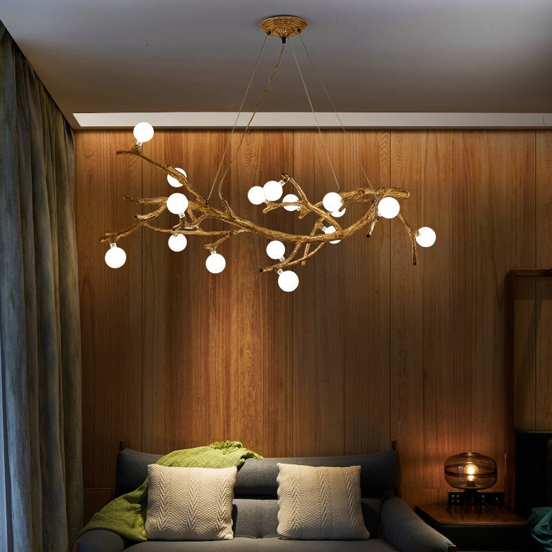 Lustre en Résine Branche d'Arbre Décoratif │ Éclairage Zen │ pour Salon ou Espace de Vie