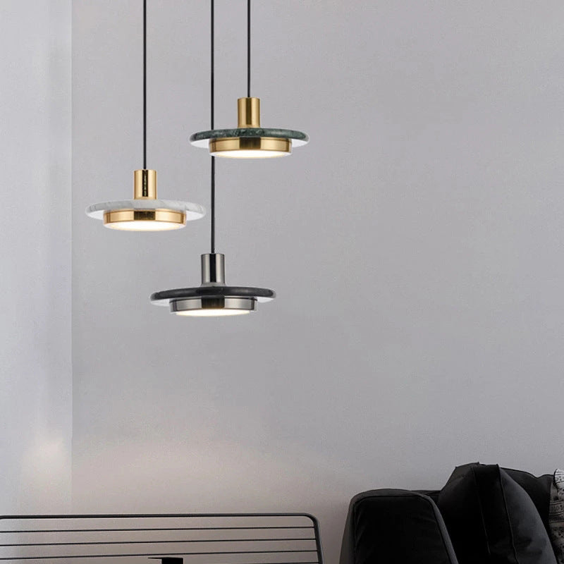 Lustre Minimaliste Rond en Marbre Nordique │ Éclairage Réglable │ pour Salon ou Chambre