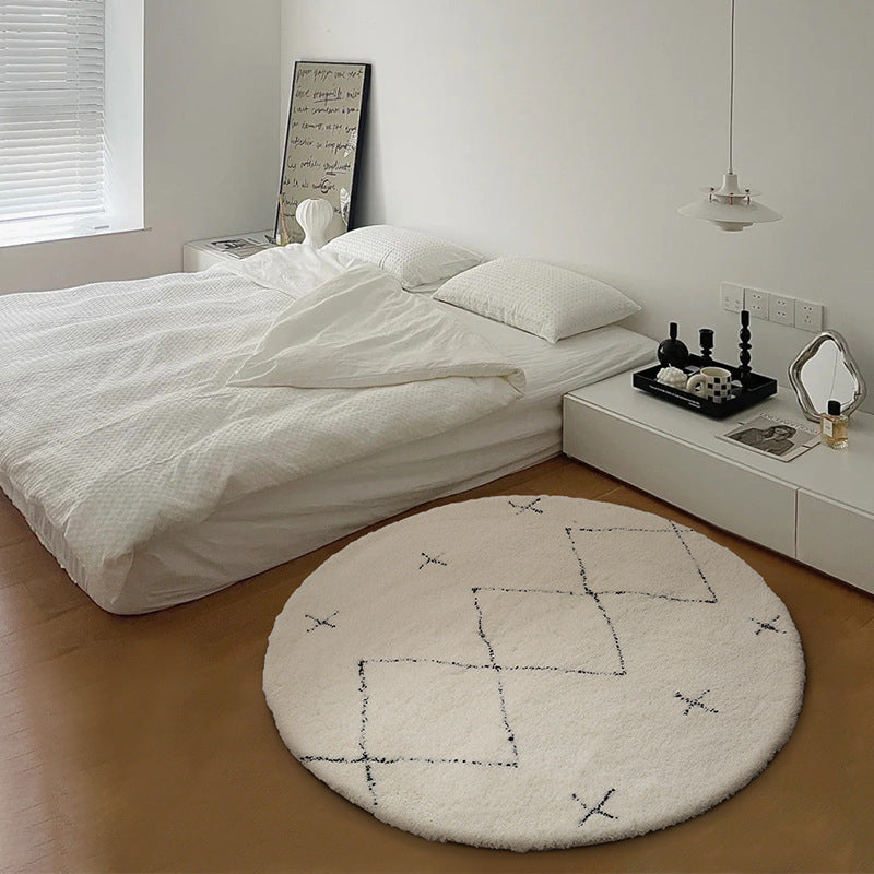 Tapis Rond en Velours Simple et Élégant │ Tapis à Rayures Noir et Blanc