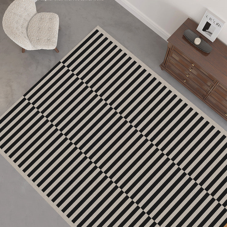 Tapis Noir et Blanc Rayé │ Velours Imitation Vison │ Confort et Élégance pour Salon et Chambre