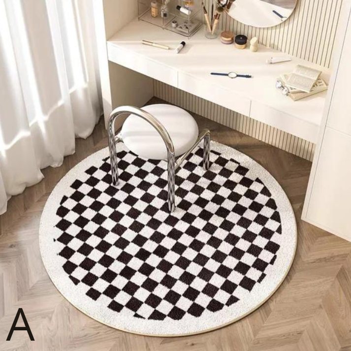 Tapis Rond à Motif Échiquier │ Tapis Minimaliste et Élégant pour Salon