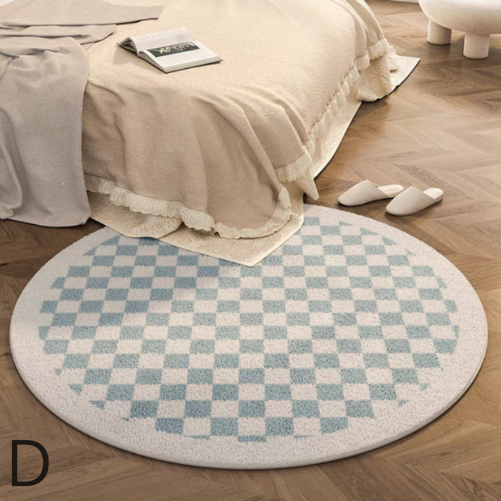 Tapis Rond à Motif Échiquier │ Tapis Minimaliste et Élégant pour Salon