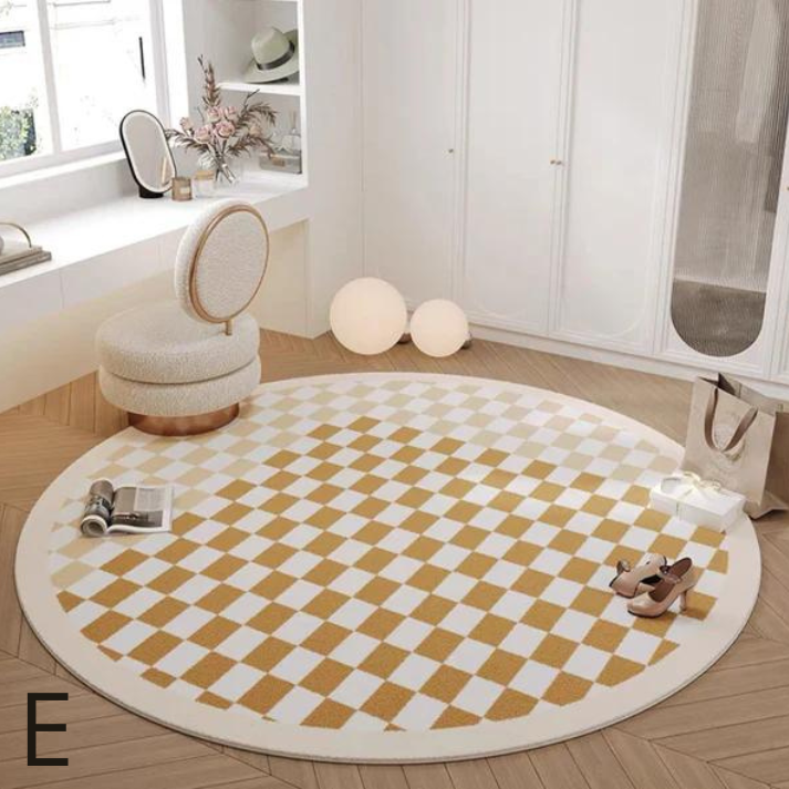 Tapis Rond à Motif Échiquier │ Tapis Minimaliste et Élégant pour Salon
