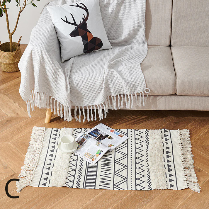 Tapis Vintage Bordé Coton et Bande de lin │ Élégance et Style pour Votre Intérieur