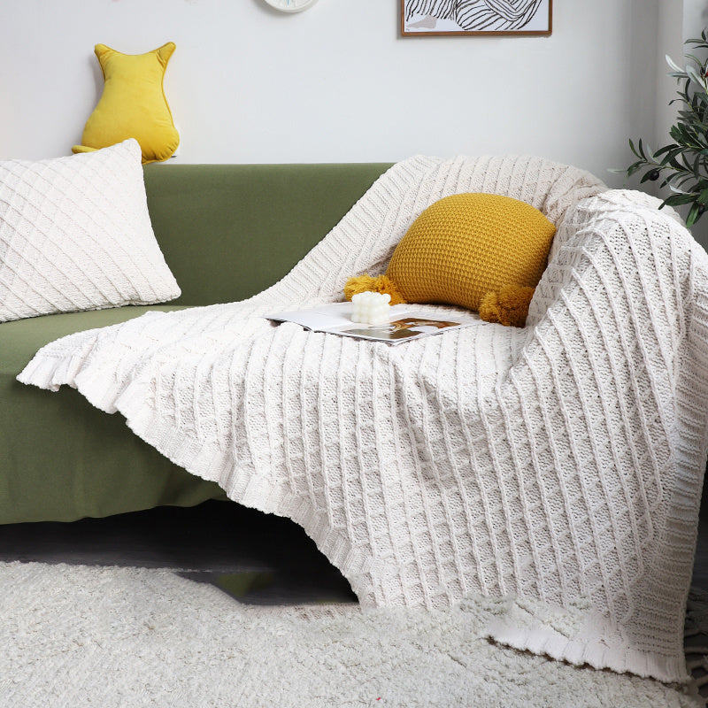 Couverture Tricotée Chenille Épais et Doux │ Blanc Uni