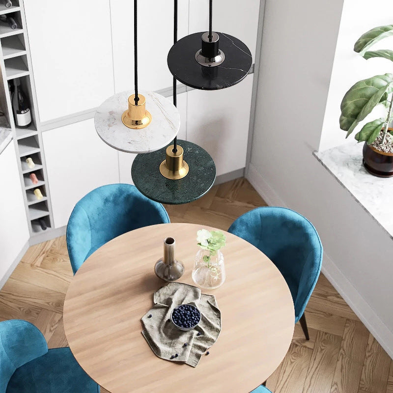 Lustre Minimaliste Rond en Marbre Nordique │ Éclairage Réglable │ pour Salon ou Chambre