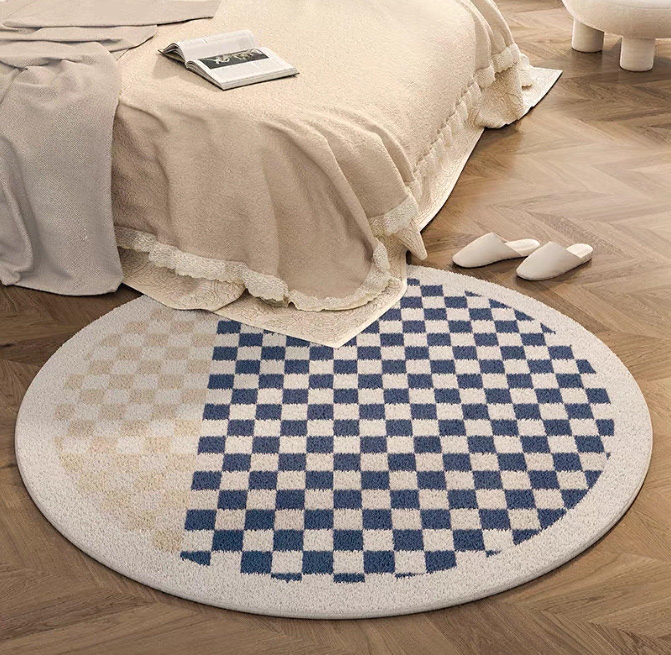 Tapis Rond à Motif Échiquier │ Tapis Minimaliste et Élégant pour Salon