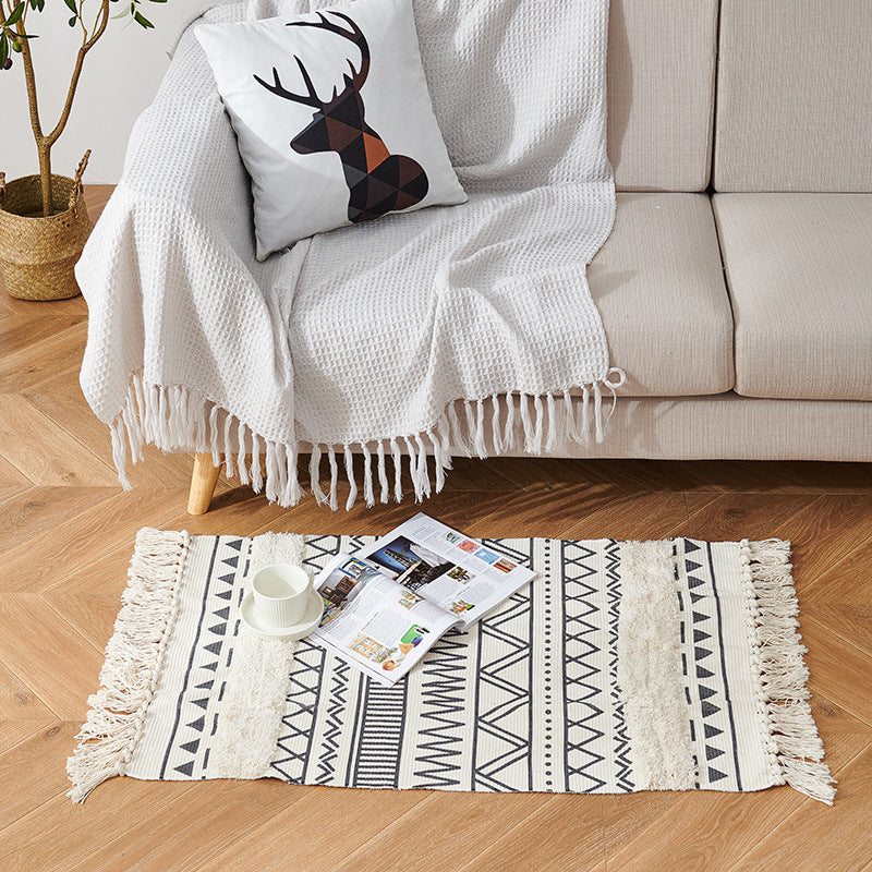 Tapis Vintage Bordé Coton et Bande de lin │ Élégance et Style pour Votre Intérieur