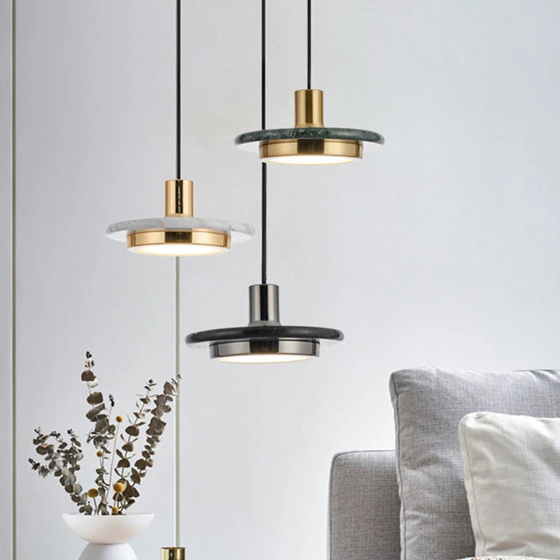 Lustre Minimaliste Rond en Marbre Nordique │ Éclairage Réglable │ pour Salon ou Chambre