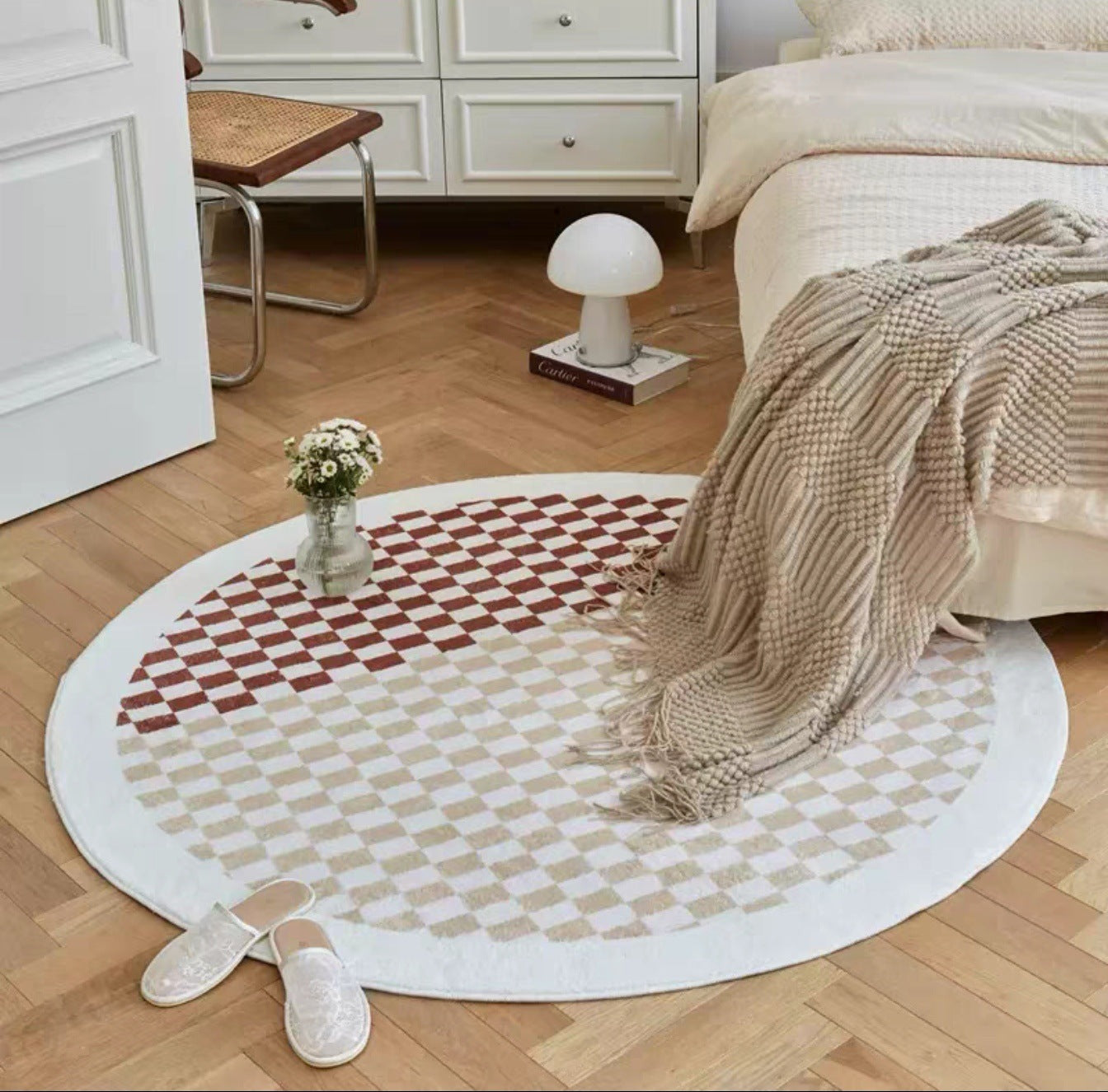 Tapis Rond à Motif Échiquier │ Tapis Minimaliste et Élégant pour Salon