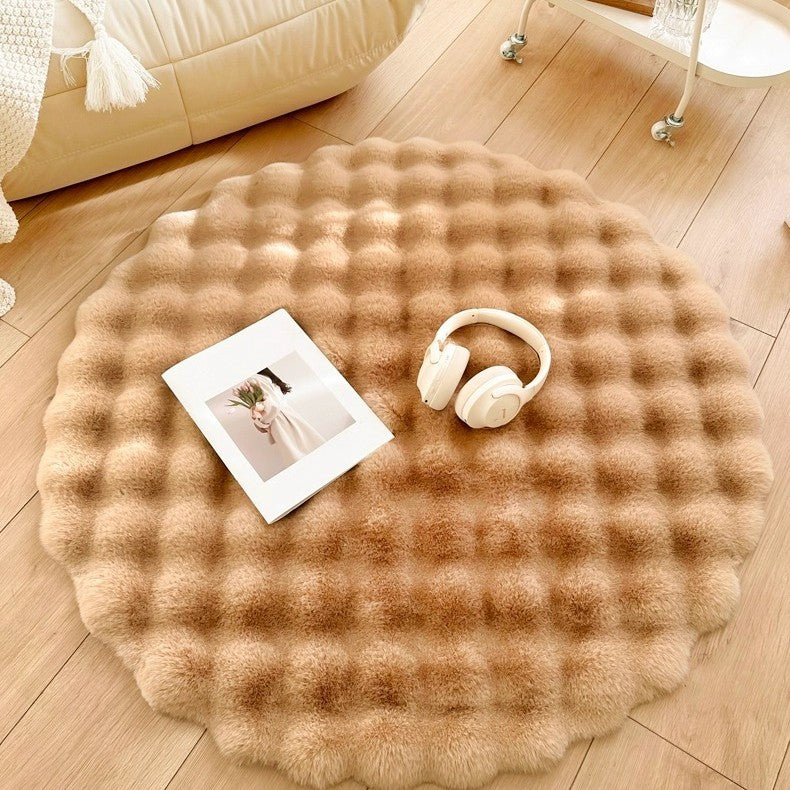 Tapis Rond en Peluche Lapin Style Crème │ Douceur et Élégance pour Votre Espace