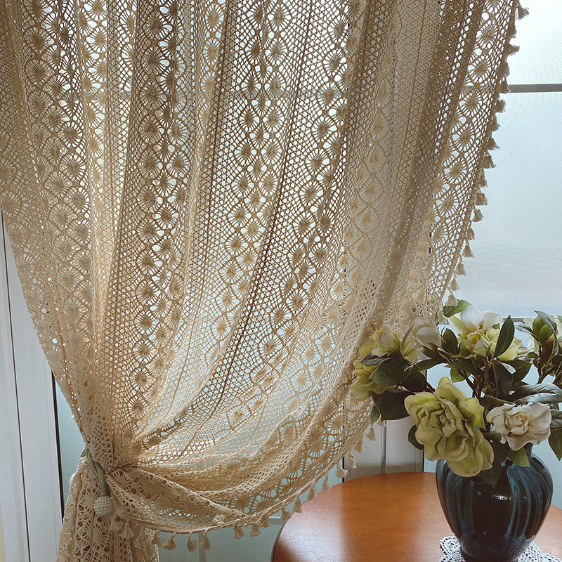 Rideaux Finis en Coton et Chanvre de Style Pastoral Crochet Creux Américain │ Pour une Décoration Rustique et Semi-Ombrage