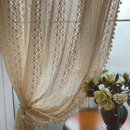 Rideaux Finis en Coton et Chanvre de Style Pastoral Crochet Creux Américain │ Pour une Décoration Rustique et Semi-Ombrage