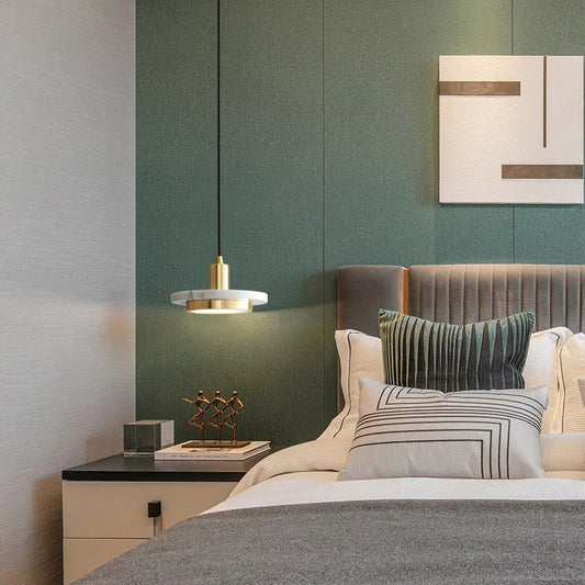 Lustre Minimaliste Rond en Marbre Nordique │ Éclairage Réglable │ pour Salon ou Chambre