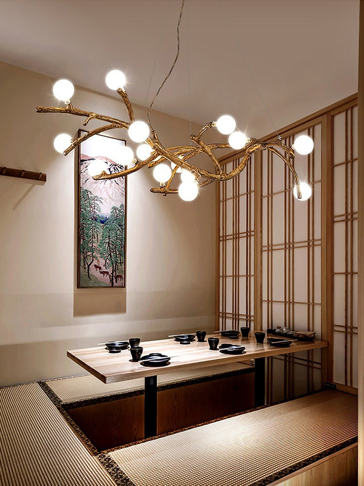 Lustre en Résine Branche d'Arbre Décoratif │ Éclairage Zen │ pour Salon ou Espace de Vie