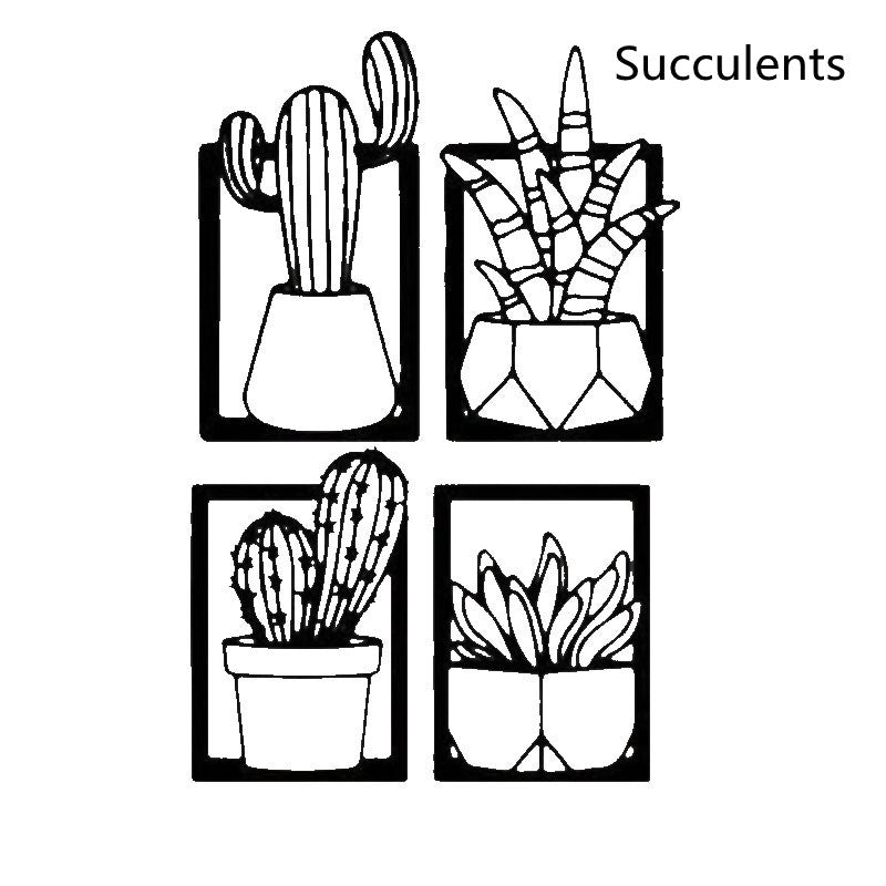 Œuvre  Murale en Métal Silhouette Cactus │ Œuvre d'Art Décorative Moderne