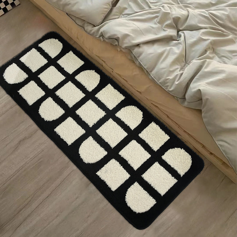 Tapis de Chevet Moderne Noir et Blanc │ Élégance Intemporelle pour Votre Espace de Repos