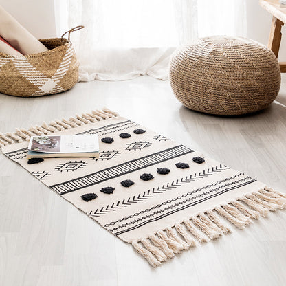 Tapis Vintage Bordé Coton et Bande de lin │ Élégance et Style pour Votre Intérieur