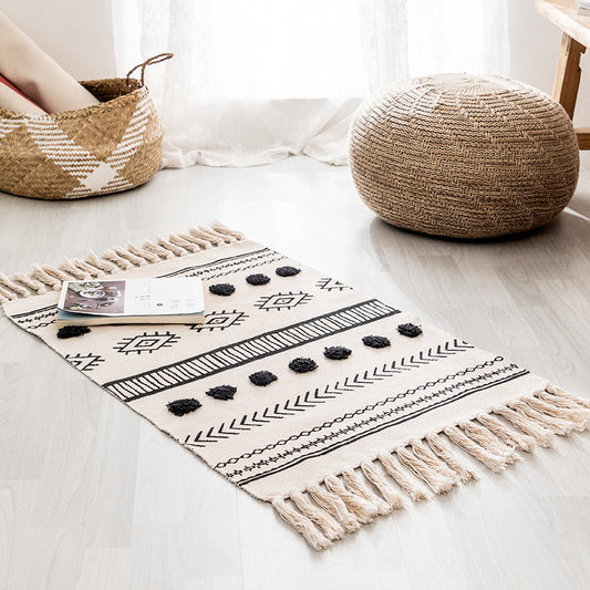 Tapis Vintage Bordé Coton et Bande de lin │ Élégance et Style pour Votre Intérieur