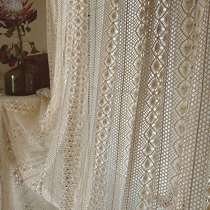 Rideaux Finis en Coton et Chanvre de Style Pastoral Crochet Creux Américain │ Pour une Décoration Rustique et Semi-Ombrage