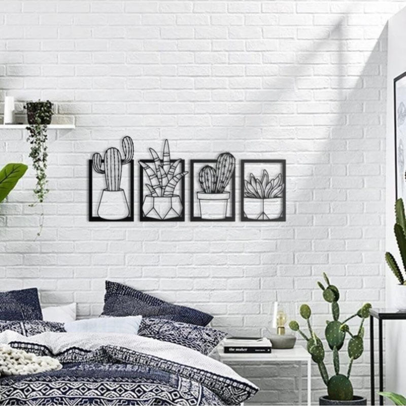 Œuvre  Murale en Métal Silhouette Cactus │ Œuvre d'Art Décorative Moderne