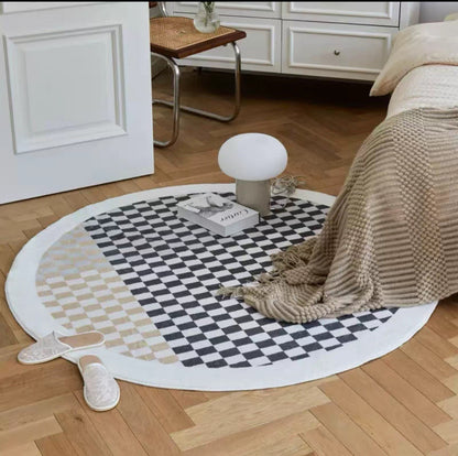 Tapis Rond à Motif Échiquier │ Tapis Minimaliste et Élégant pour Salon