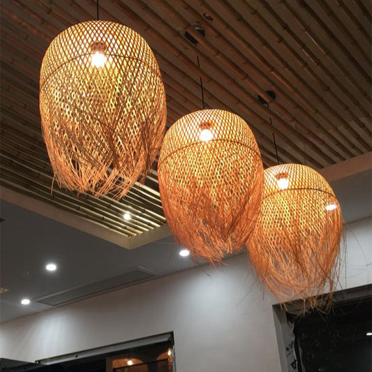 Lustre en Bambou Tressé Créatif │ Ambiance Exotique pour le Salon ou la Salle à Manger