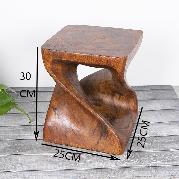 Tabouret Carré en Bois Massif pour Couloir et Entrée │ Artisanat Sculpté à la Main