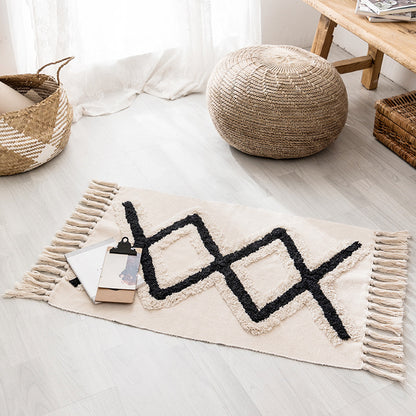 Tapis Vintage Bordé Coton et Bande de lin │ Élégance et Style pour Votre Intérieur