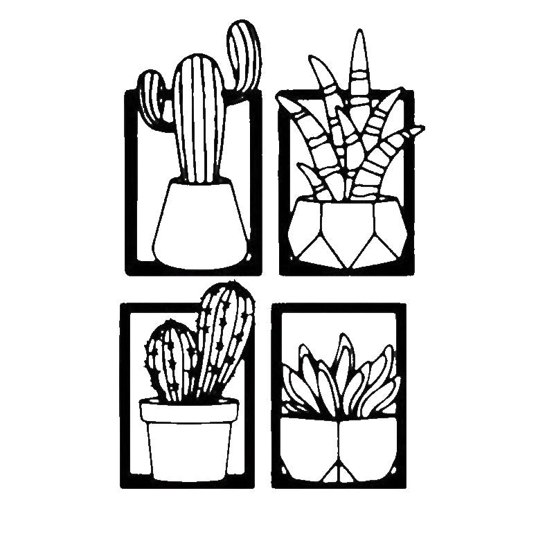 Œuvre  Murale en Métal Silhouette Cactus │ Œuvre d'Art Décorative Moderne