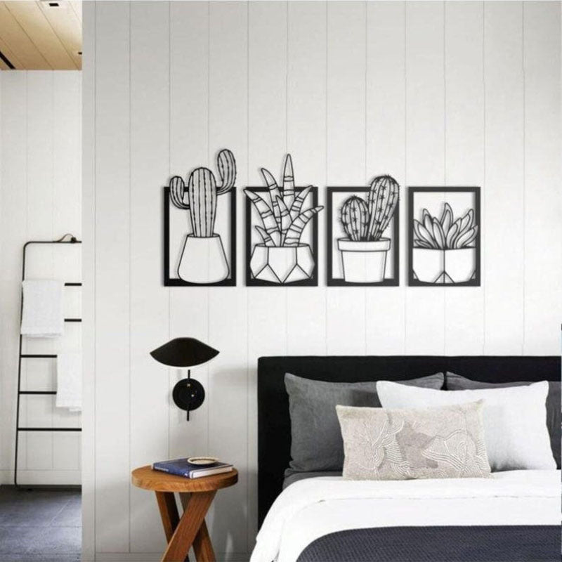 Œuvre  Murale en Métal Silhouette Cactus │ Œuvre d'Art Décorative Moderne