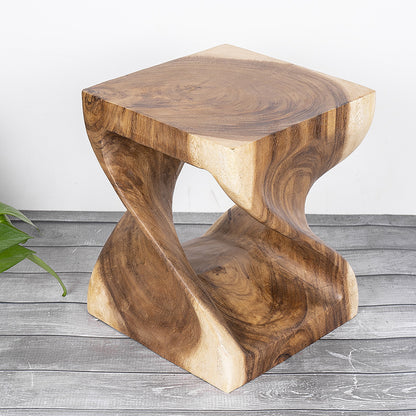 Tabouret Carré en Bois Massif pour Couloir et Entrée │ Artisanat Sculpté à la Main