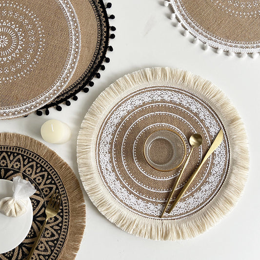 Ensemble de Sous-Verres Tissés Style Ins Nordique │ Accessoire Élégant pour la Table du Salon