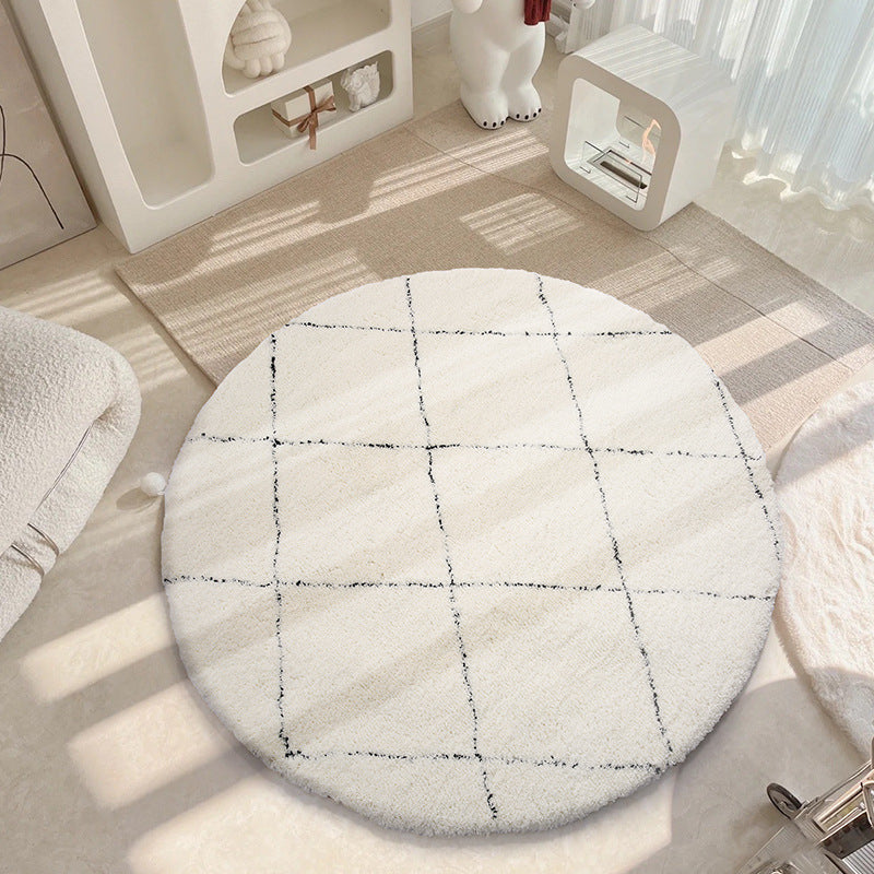 Tapis Rond en Velours Simple et Élégant │ Tapis à Rayures Noir et Blanc