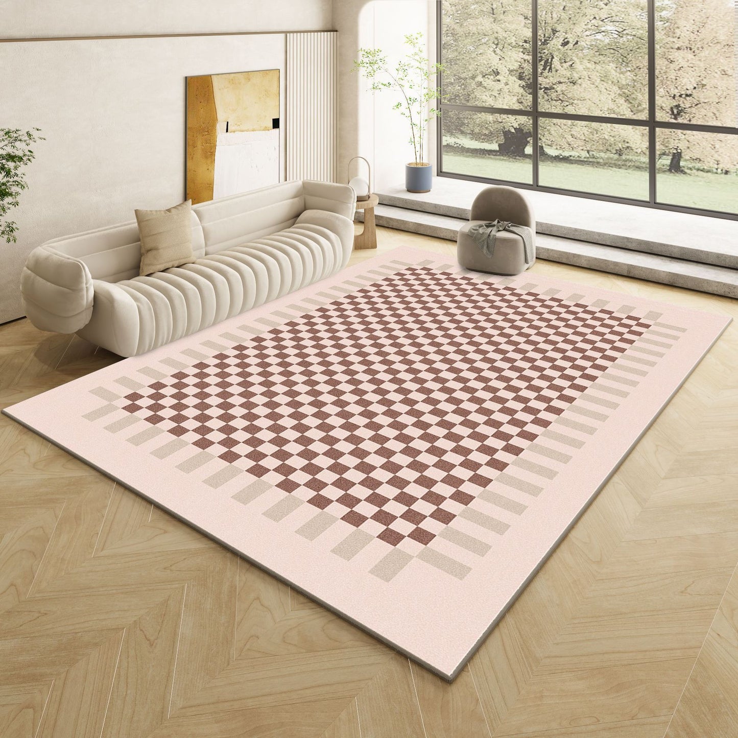 Tapis de Salon Style Rétro Américain │ Motifs Distinctifs et Finitions Élégantes en Cachemire et Velours