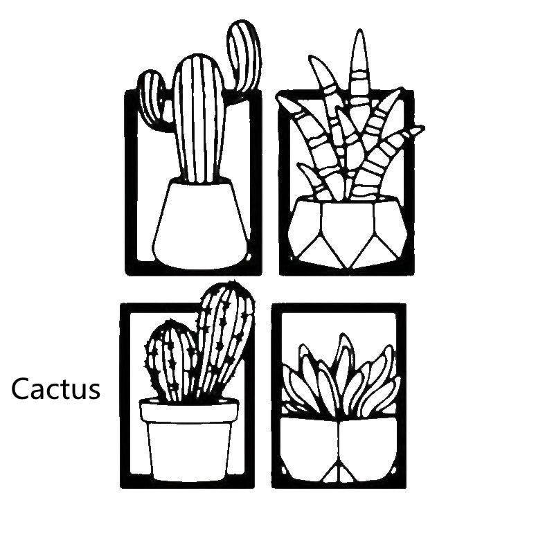 Œuvre  Murale en Métal Silhouette Cactus │ Œuvre d'Art Décorative Moderne