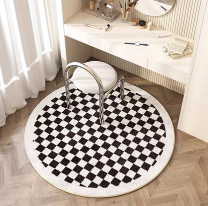 Tapis Rond à Motif Échiquier │ Tapis Minimaliste et Élégant pour Salon