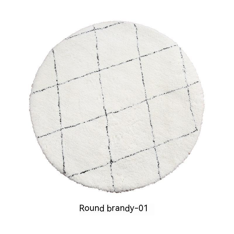 Tapis Rond en Velours Simple et Élégant │ Tapis à Rayures Noir et Blanc