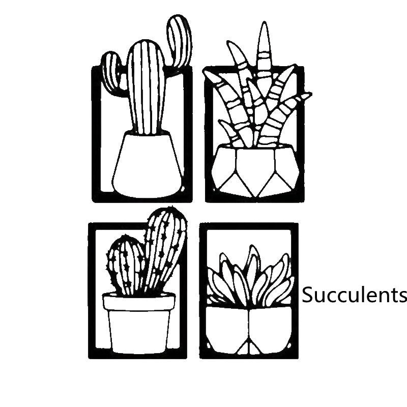 Œuvre  Murale en Métal Silhouette Cactus │ Œuvre d'Art Décorative Moderne