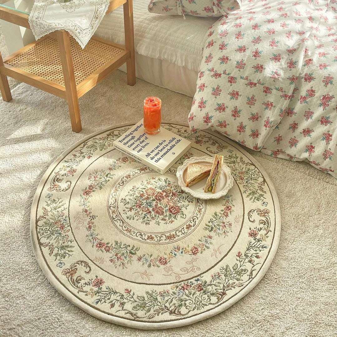 Tapis Rond de Style Européen Pastoral │ Élégance et Confort pour un Intérieur Chaleureux