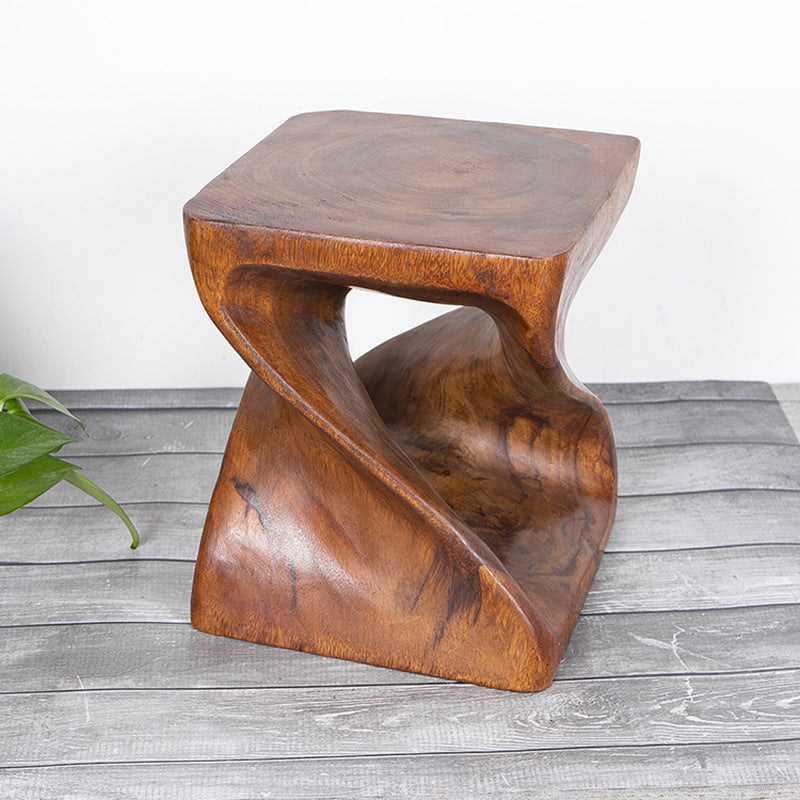 Tabouret Carré en Bois Massif pour Couloir et Entrée │ Artisanat Sculpté à la Main