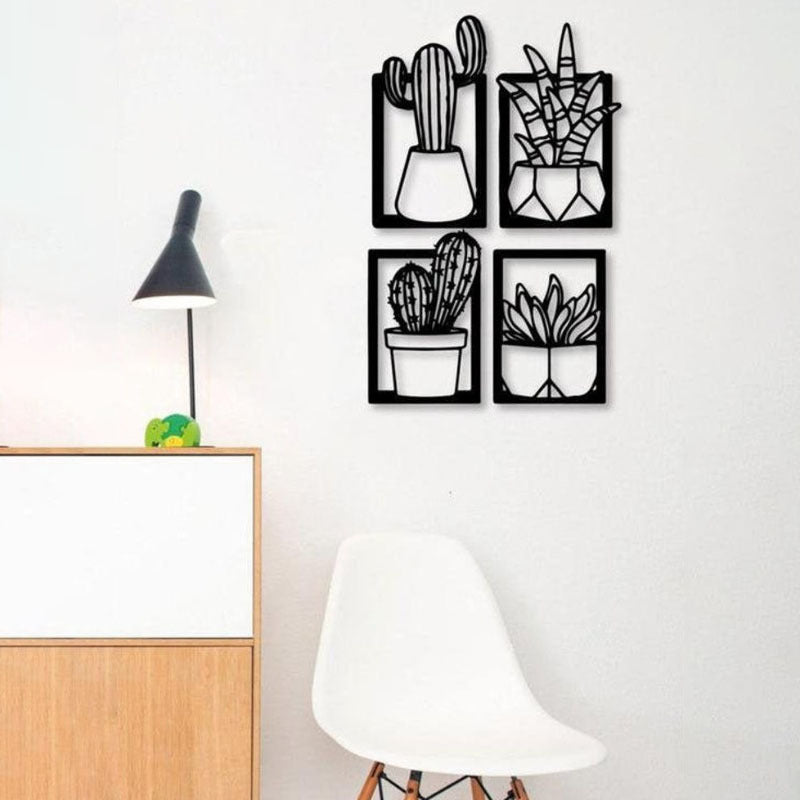 Œuvre  Murale en Métal Silhouette Cactus │ Œuvre d'Art Décorative Moderne