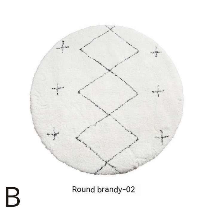 Tapis Rond en Velours Simple et Élégant │ Tapis à Rayures Noir et Blanc