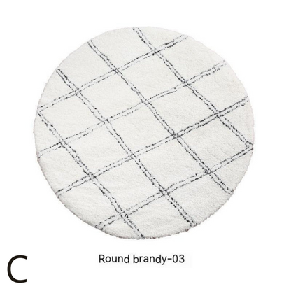 Tapis Rond en Velours Simple et Élégant │ Tapis à Rayures Noir et Blanc