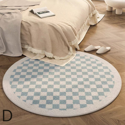 Tapis Rond à Motif Échiquier │ Tapis Minimaliste et Élégant pour Salon