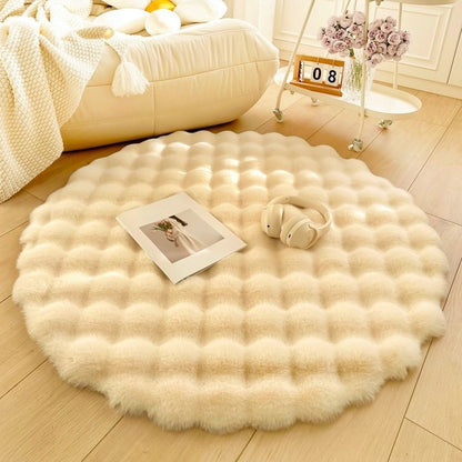 Tapis Rond en Peluche Lapin Style Crème │ Douceur et Élégance pour Votre Espace