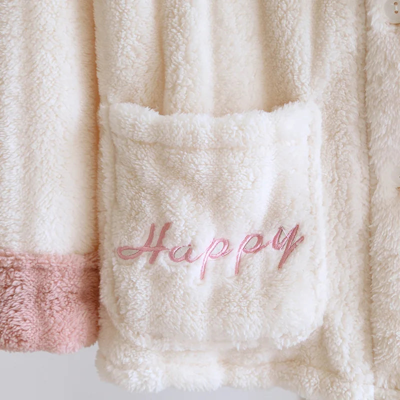 2025 Autumn/Winter New Women's Pajama Set Flannel Thickened Warm Cute Long Sleeve Pants Two Piece Coral Fleece Home Fur Women